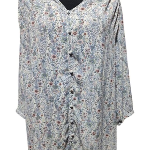 Rose + Olive Free Flowing Polyester Floral V-Neck Women's Blouse Size 1X - Large - Picture 8 of 11